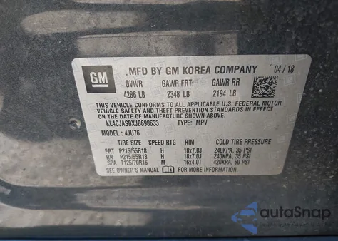 2018 Buick Encore Preferred z USA, uszkodzony, nr VIN KL4CJASBXJB698633